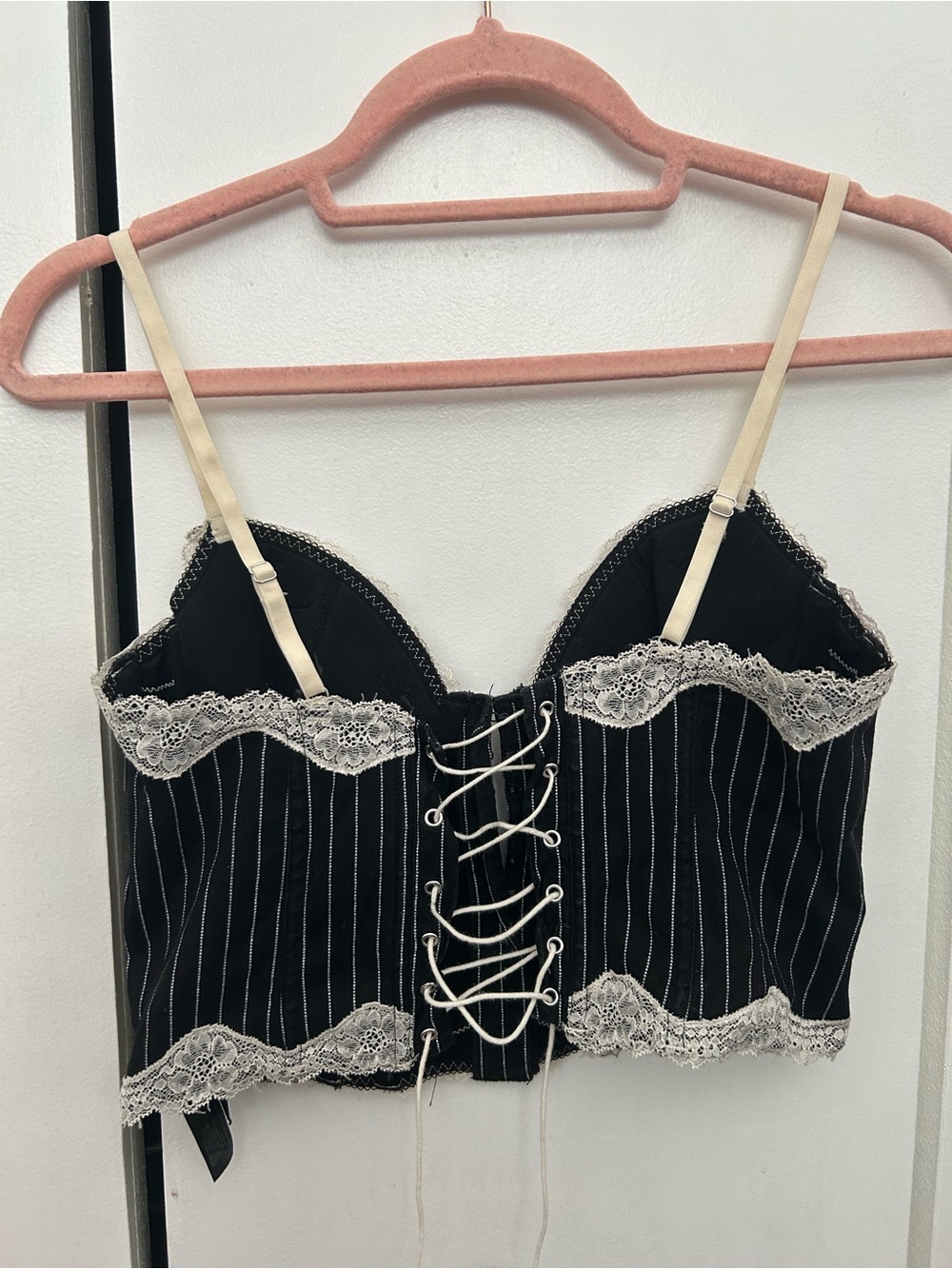 Urban Outfitters Black Pinstripe Lace Trim Bustier Top - Picture 2 of 2